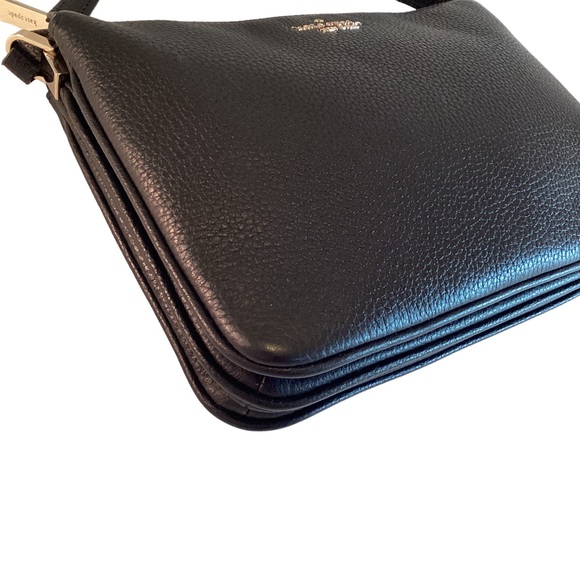 Kate Spade Purse Leila Triple Gusset Crossbody Black Pebbled Leather Medium Bag - Picture 8 of 13